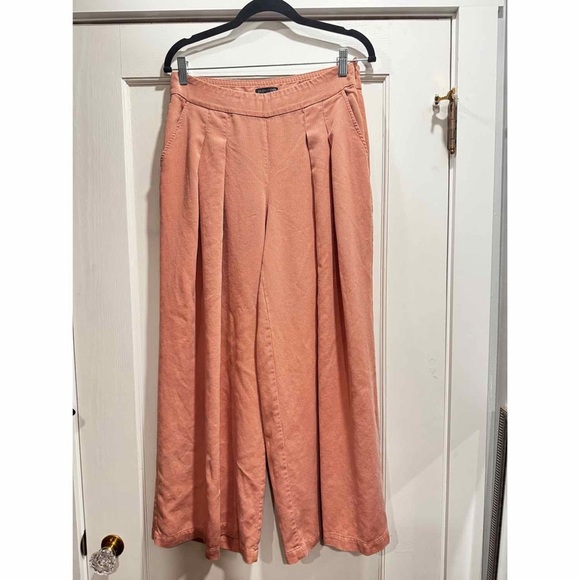 Eileen Fisher Wide Leg Cropped Palazzo Pants Pink Small Gaucho Lagenlook Travel - Picture 1 of 11